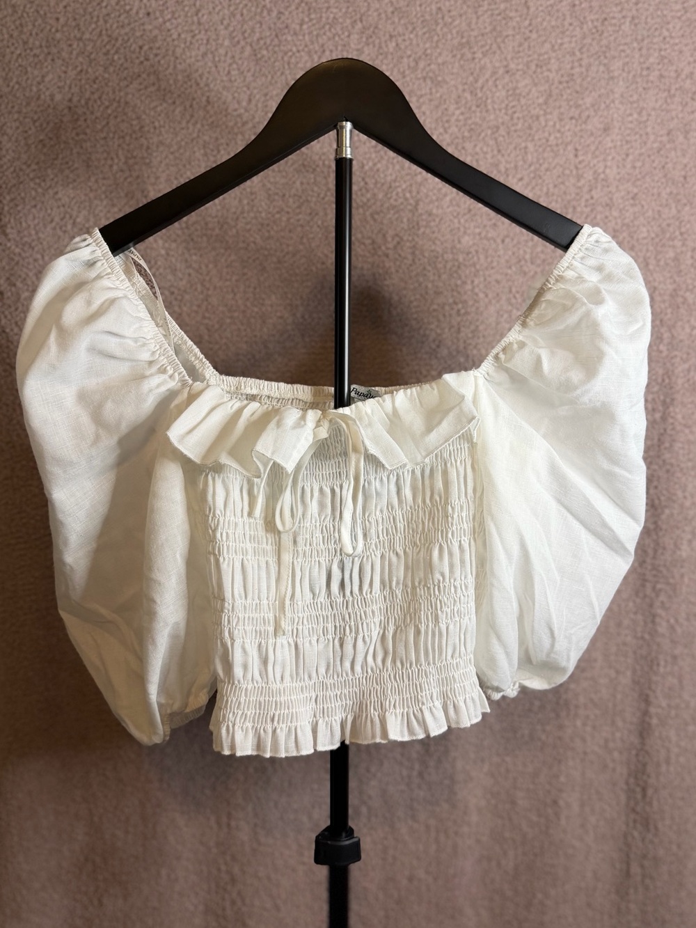 Papaya White Smocked Puff Sleeve Crop Top Size L Cottagecore Boho